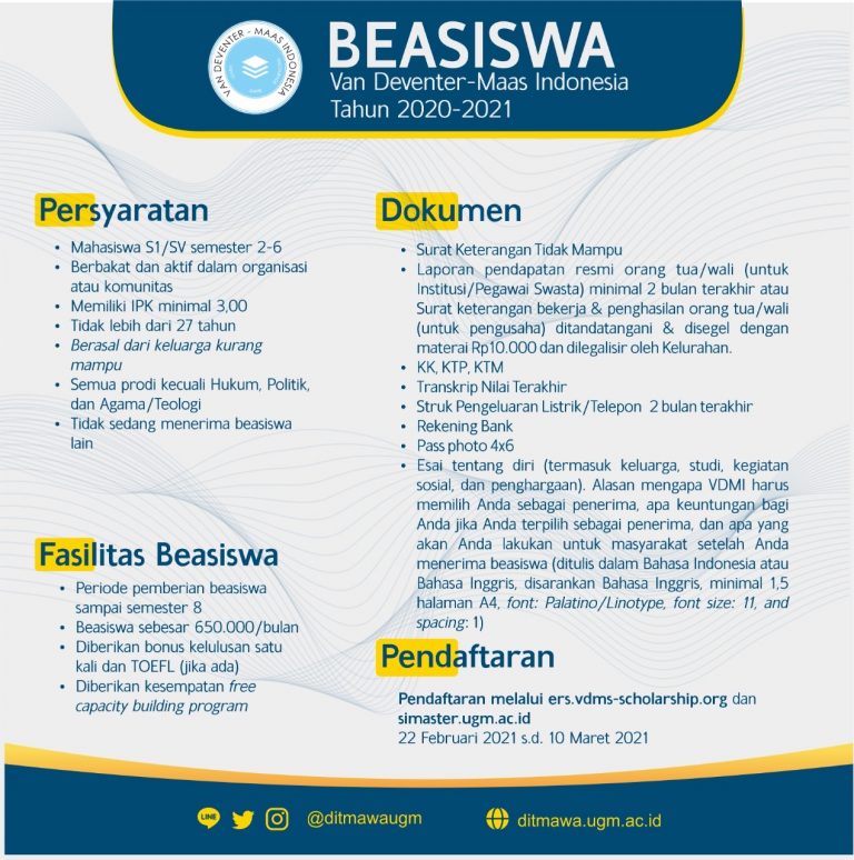 BEASISWA Van Deventer – Maas Indonesia Tahun 2020 – 2021