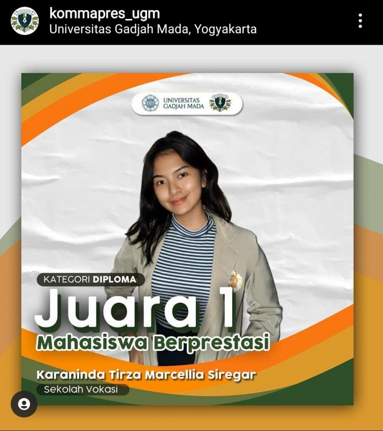 Karaninda Siregar Mahasiswa D3 Bahasa Inggris DBSMB SV UGM  Juara 1 Mapres Diploma UGM 2021