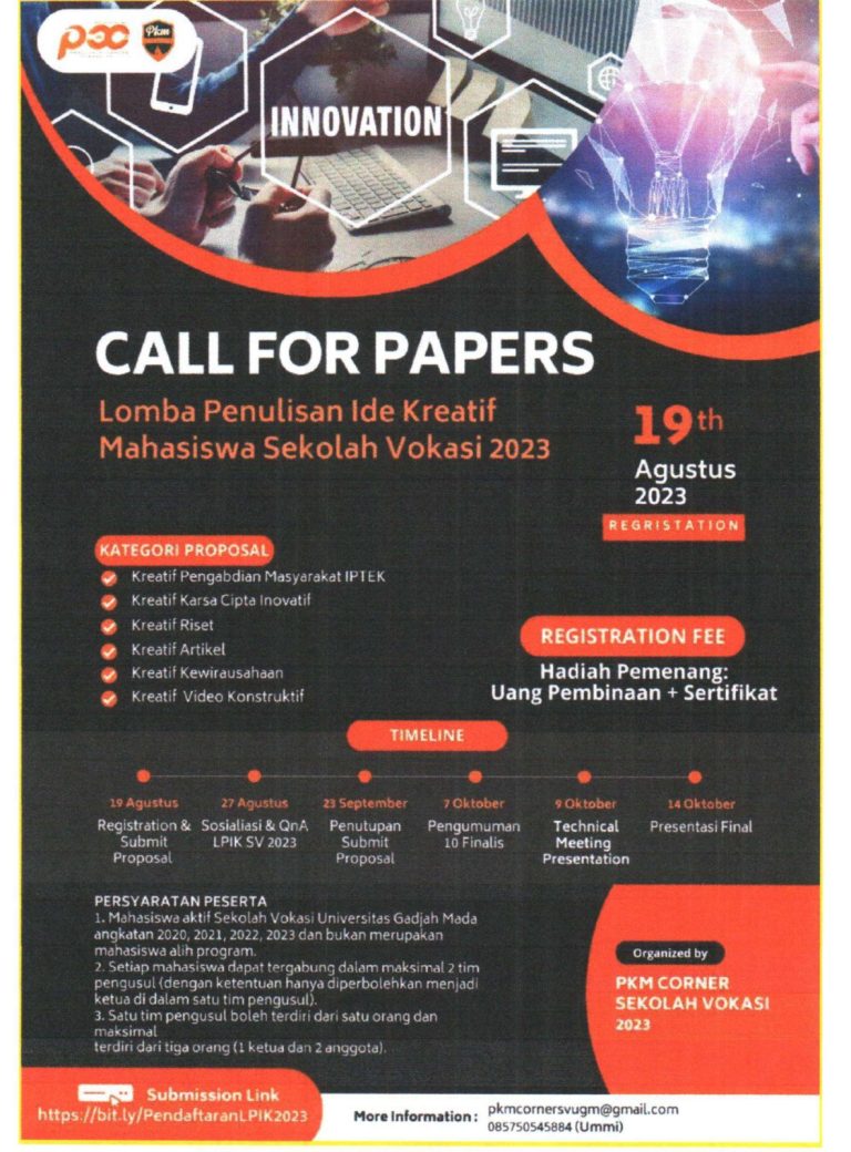 Lomba Penulisan Ide Kreatif (LPIK) Mahasiswa Sekolah Vokasi UGM