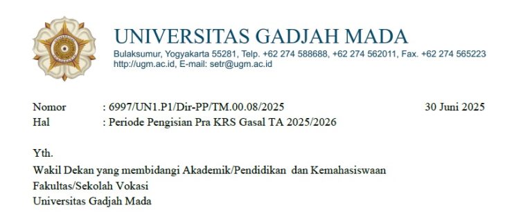 Periode Pengisian Pra KRS Gasal TA 2025/2026