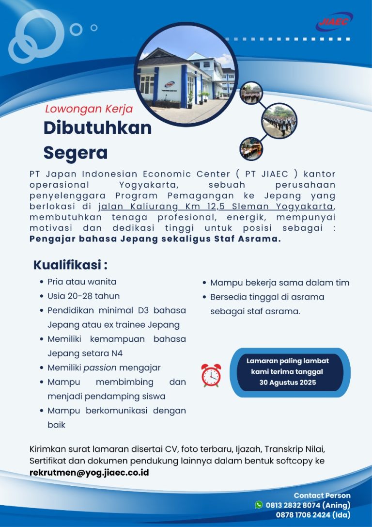 Penawaran Lowongan Kerja PT Japan Indonesian Economic Center (JIAEC)